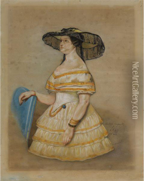 An Elegant Lady In A Hat Oil Painting - Claude Jacquand