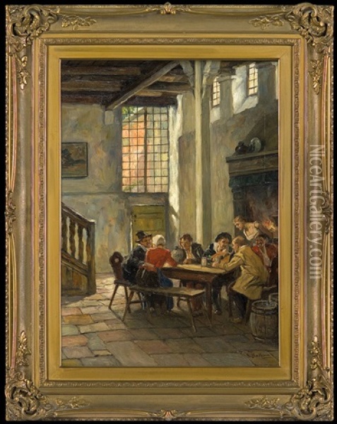 Society At The Table Oil Painting - Gottfried Albert Maria Bachem
