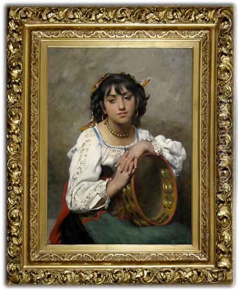 The Tambourine Girl Oil Painting - Leon-Jean-Basile Perrault