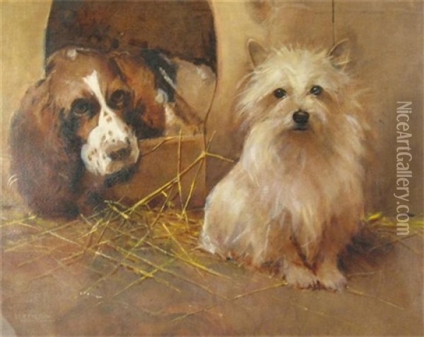 A Spaniel And A Cairn Oil Painting - Samuel Fulton