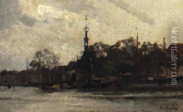 Harbor Oil Painting - Johannes Christiaan Karel Klinkenberg