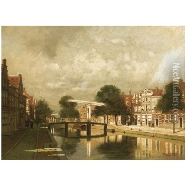 A View Of A Dutch Town Oil Painting - Johannes Christiaan Karel Klinkenberg