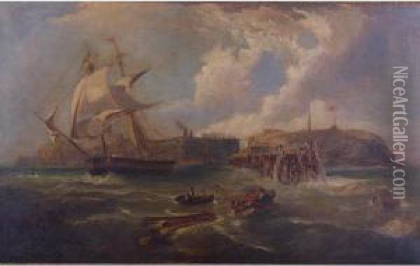 A Port In Choppy Seas Oil Painting - John Clinton Ogilvie