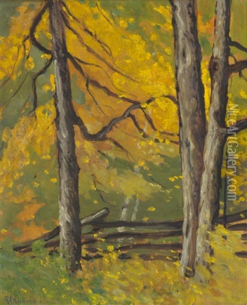 Trees And Fence Oil Painting - George Arthur Kulmala