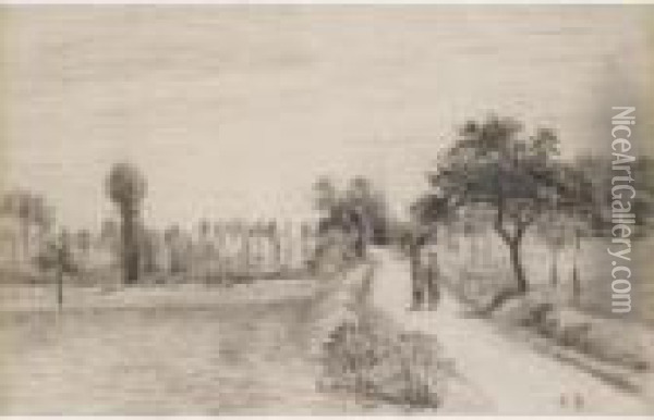 La Promenade Sur Le Chemin Oil Painting - Camille Pissarro
