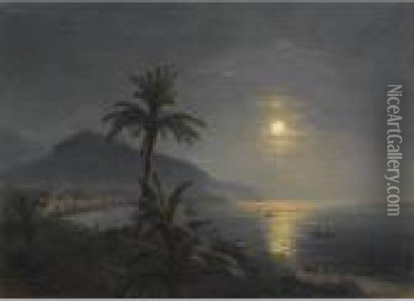 Moonlit Sea With Palm Trees Oil Painting - Ivan Konstantinovich Aivazovsky
