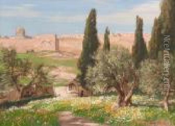 Garden Of Gethsemane, Jerusalem Oil Painting - Georg Macco