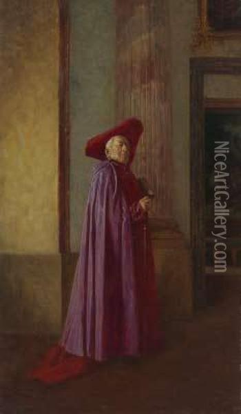 Geistlicher Mit Rotem Dreispitz Im Salon Oil Painting - Wilhelm Lowith