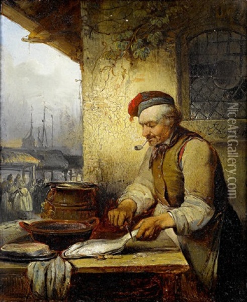 The Fishmonger Oil Painting - Hendrik Jan Augustyn Leys