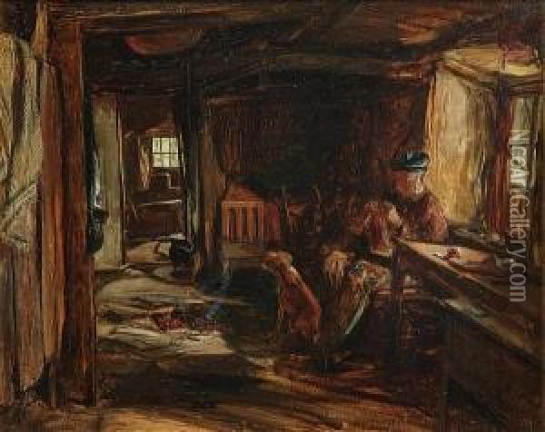 A Croft Interior Oil Painting - Alexander Jnr. Fraser