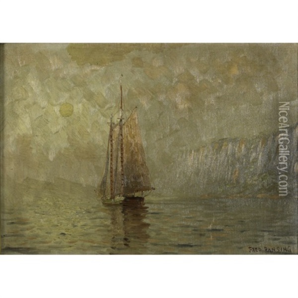 A Sailboat By The Hudson Palisades Oil Painting - Fred Pansing