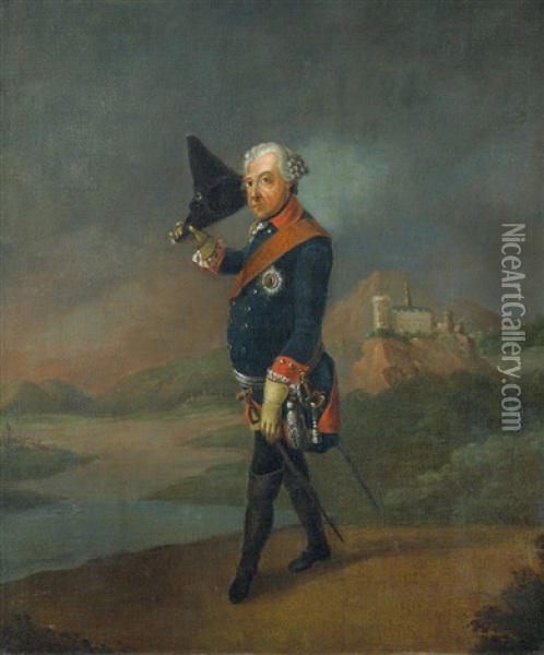 Friedrich Ii., Konig Von Preusen, In Ganzer Fig Oil Painting - Johann Heinrich Christian Franke