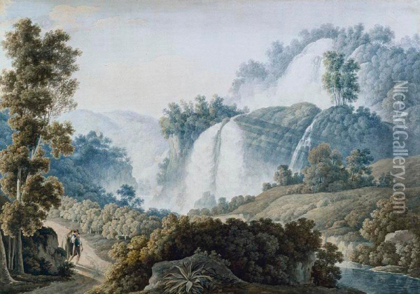 View Of The Waterfalls At Tivoli Oil Painting - Filippo Giuntotardi