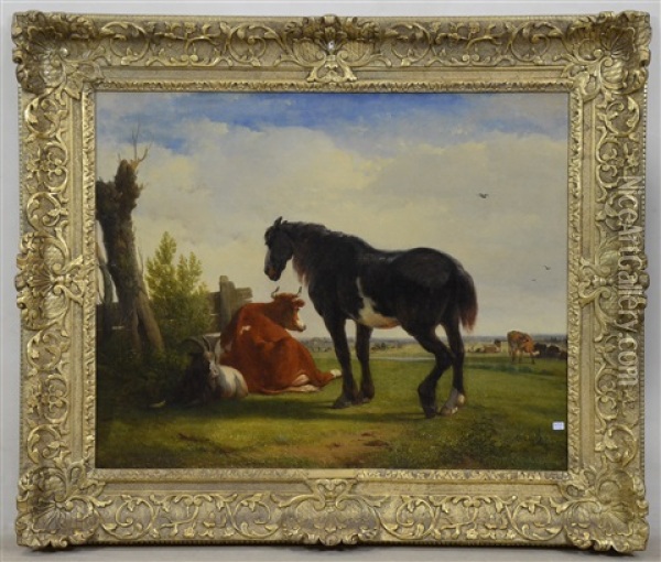 Cheval, Vache Et Chevre Au Repos Oil Painting - Joseph Jodocus Moerenhout