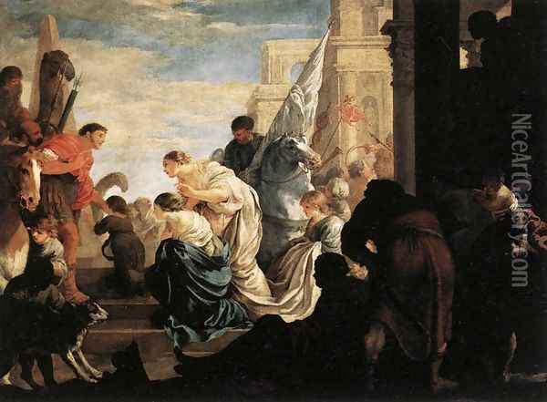 A Scene from Roman History c. 1645 Oil Painting - Sebastien Bourdon