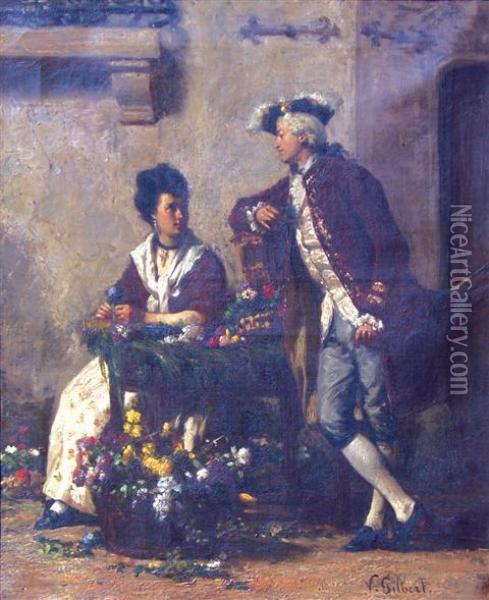 Depicting A Courting Couple Oil Painting - Victor-Gabriel Gilbert