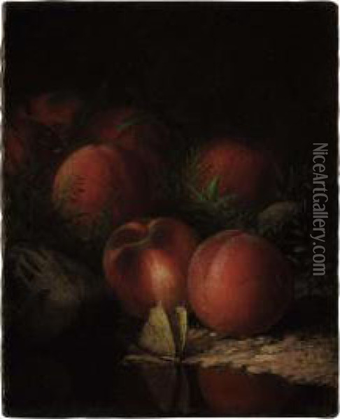 Still Life With Peaches And Moth Oil Painting - Rufus Wright