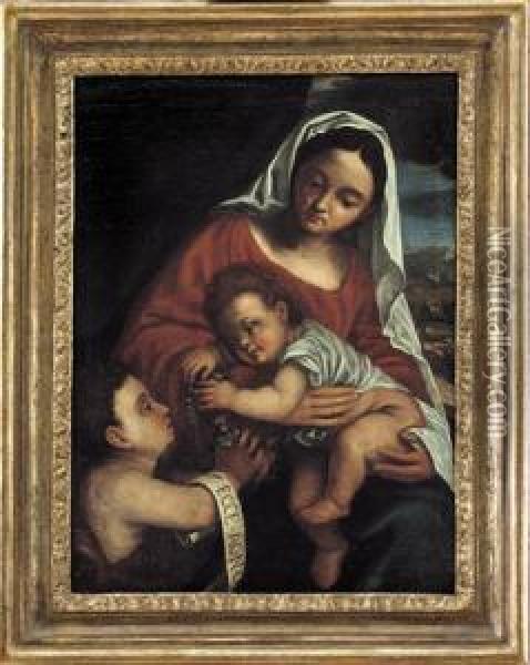 Madonna Con Bambino E San Giovannino Oil Painting - Polidoro Lanzani (see Polidoro Da Lanciano)