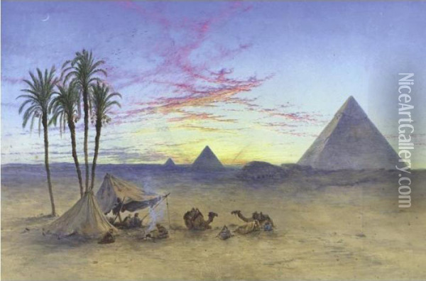 Sunset Over The Pyramids Oil Painting - Henry Stanier
