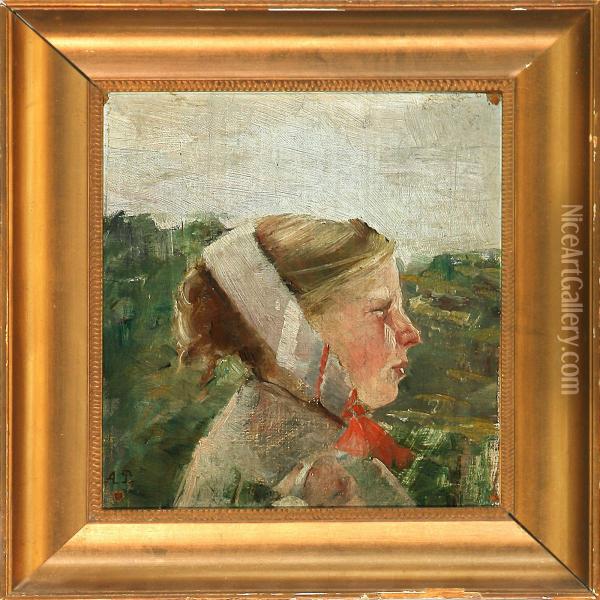 Profile Portrait Of A Young Girl Oil Painting - Sophie Petersen