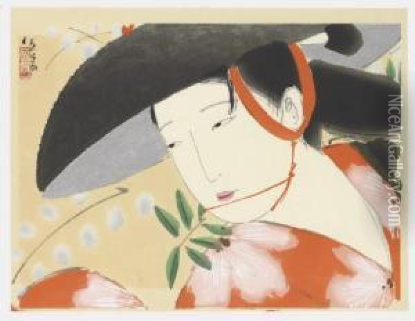 Fuji Musume (the Wisteria Maiden) Oil Painting - Kitano Tsunetomi