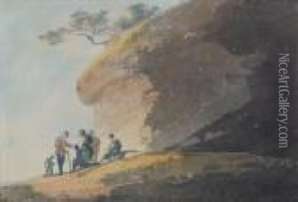 Figures By Arocky Cliff Oil Painting - William Payne