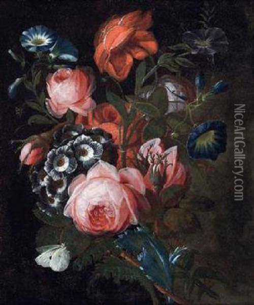 Blumenstillleben Mit Schmetterling Oil Painting - Nicolas Van Veerendael