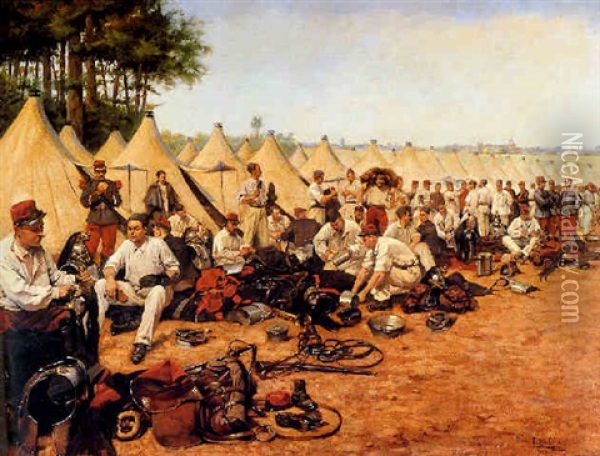 French Military Encampment Oil Painting - Pierre Petit-Gerard