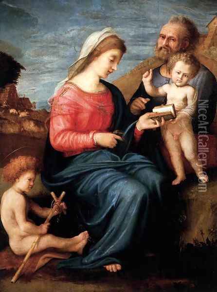 Holy Family with the Young St John the Baptist Oil Painting - Piero Di Cosimo