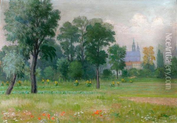 Pejzaz Z Krakowem W Tle, 1921 R. Oil Painting - Christo Kutew