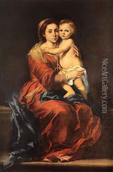 Virgin and Child with a Rosary 1650-55 Oil Painting - Bartolome Esteban Murillo
