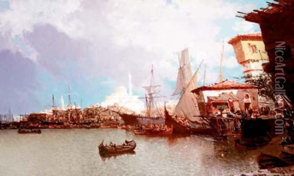 Vue De Constantinople Oil Painting - Jean Baptiste Henri Durand-Brager
