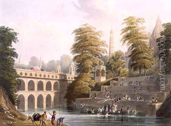View of the Bridge near Baroda in Guzerat Oil Painting - Grindlay, Captain Robert M.