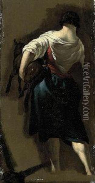 A Peasant Woman Carrying A Goat Oil Painting - Nicolaes Berchem