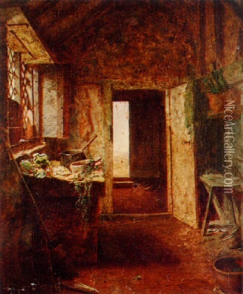 A Domestic Interior Oil Painting - Frederick Daniel Hardy