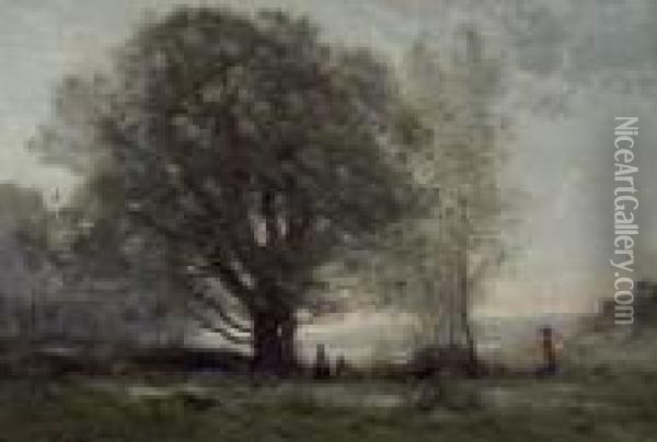 Les Chenes-verts Dans La Vallee Oil Painting - Jean-Baptiste-Camille Corot