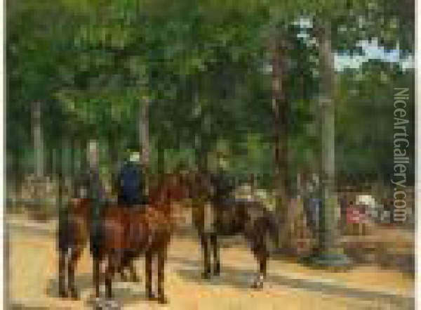 Rencontre Equestre Au Bois De Boulogne Oil Painting - Leon Joseph Voirin