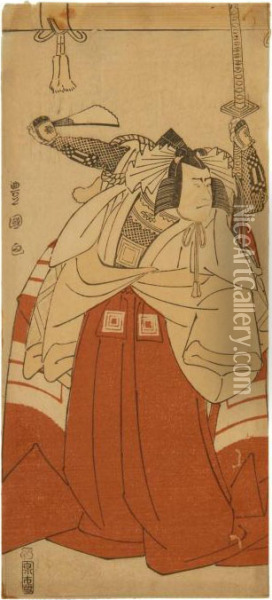 Depicting An Actor With A Folded Fan And Sword Oil Painting - Toyokuni