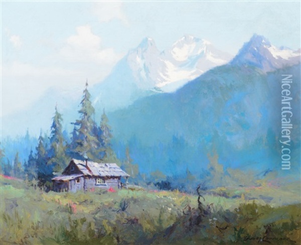 Mountain Cabin, Alaska Oil Painting - Sydney Mortimer Laurence