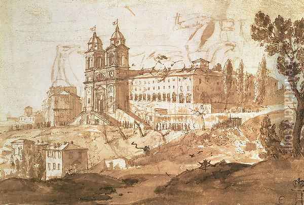 View of the Church of S. Trinita dei Monti, Rome, c.1632 Oil Painting - Claude Lorrain (Gellee)