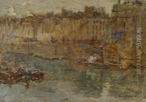 La Seine A Paris Oil Painting - Edwin Scott