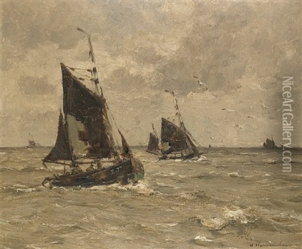 Fischerboote Im Wind Oil Painting - Wilhelm Hambuechen