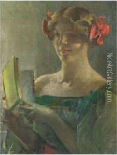 Girl Reading Oil Painting - John White Alexander