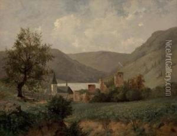 Landschaft Mit Kirche Und Burgruine Oil Painting - C. Striewsky