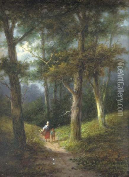 Figures In A Wooded Landscape; And Another Similar Oil Painting - Jan Evert Morel