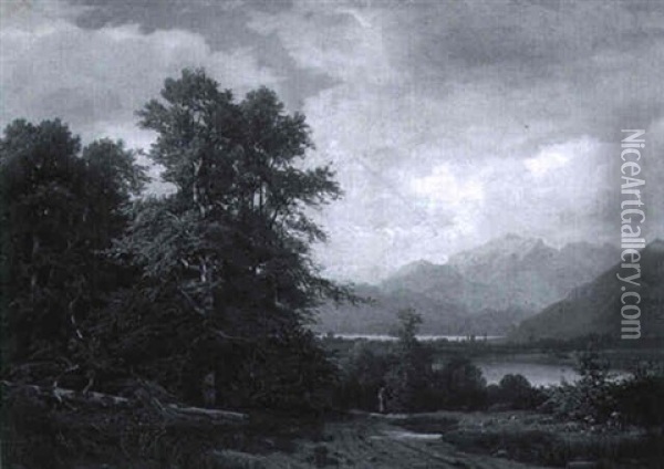 Le Lac De Thoune Depuis Unterseen Oil Painting - Jean Philippe George-Julliard