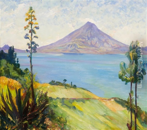 Tropische Landschaft Um Den Atitlasee In Guatemala Oil Painting - Kurt Leyde