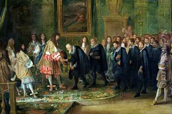 The Reception of the Ambassadors of the Thirteen Swiss Cantons by Louis XIV 1638-1715 at the Louvre 11th November 1663 1664 Oil Painting - Adam Frans van der Meulen