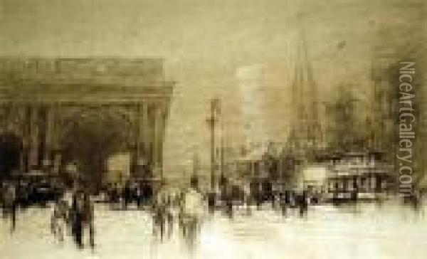 Newcastle Town Square Oil Painting - William Walcot