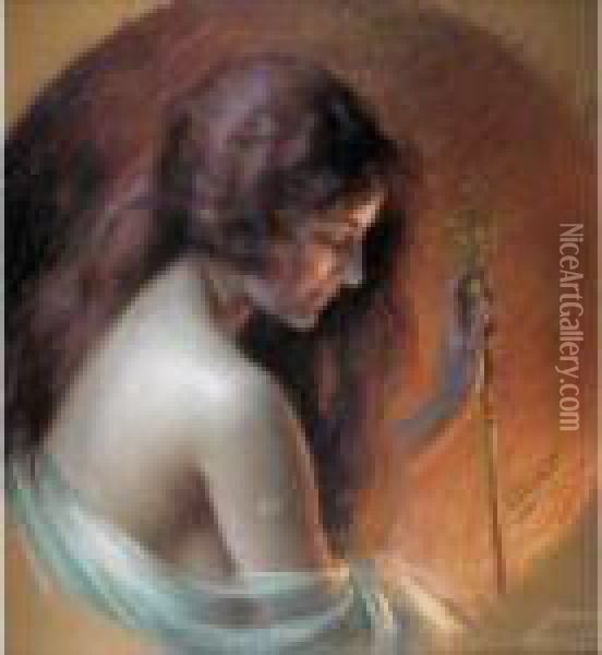 Female Figure Holding A Staff Oil Painting - Delphin Enjolras
